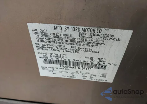 2014 Ford Police Interceptor из США, поврежденный, VIN 1FAHP2MK3EG107117